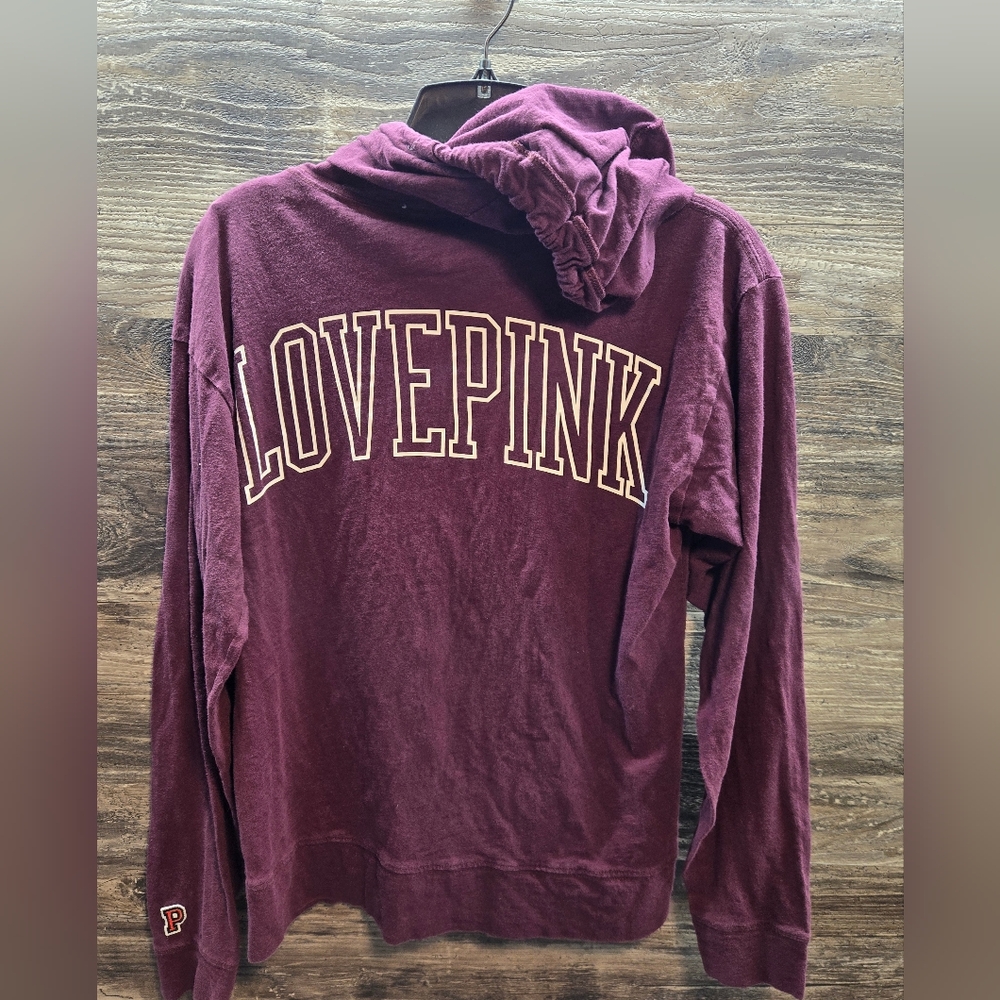 Victoria's Secret Pink Varsity Pullover Hoodie Tee Maroon‎ Women's Size Small